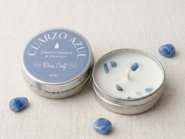 "Vela mini pastillero cuarzo azul – RONU Craft – aroma Gourmand- cálida- especiada- amaderada suave"