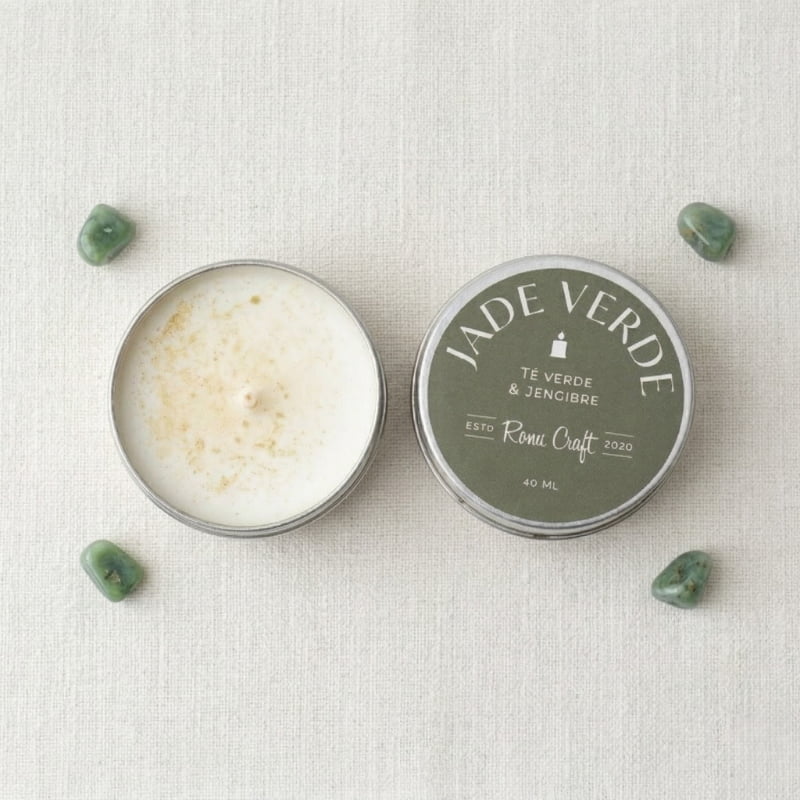 "Vela mini pastillero Jade verde – RONU Craft – aroma Herbal especiada
