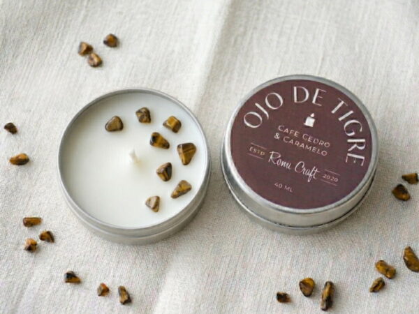 Vela mini pastillero Ojo de tigre – RONU Craft – aroma Amaderada gourmand