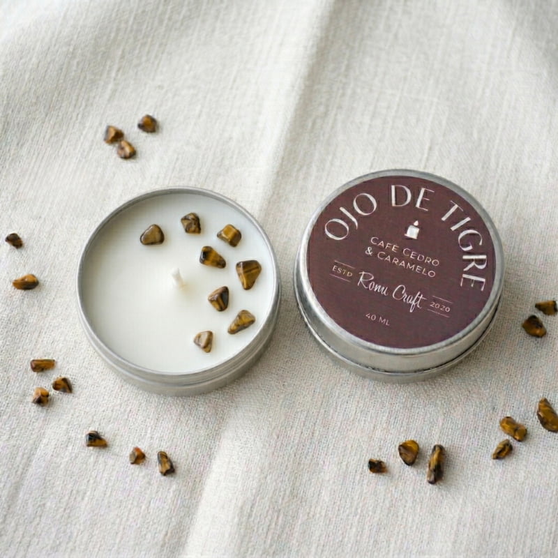 Vela mini pastillero Ojo de tigre – RONU Craft – aroma Amaderada gourmand